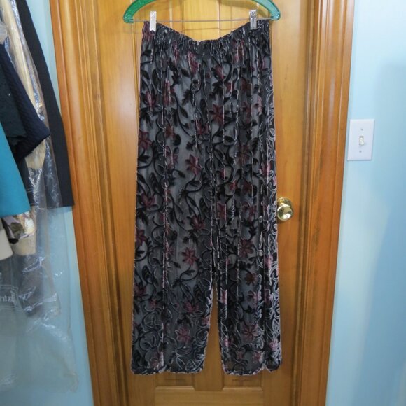 Custom Made Velveteen Gray & Burgundy Pants Burn Out Elastic Waist Size Medium - Picture 4 of 5